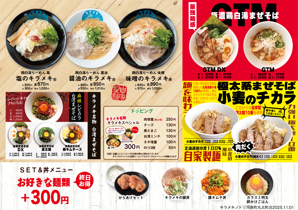 キラメキノトリ メニュー