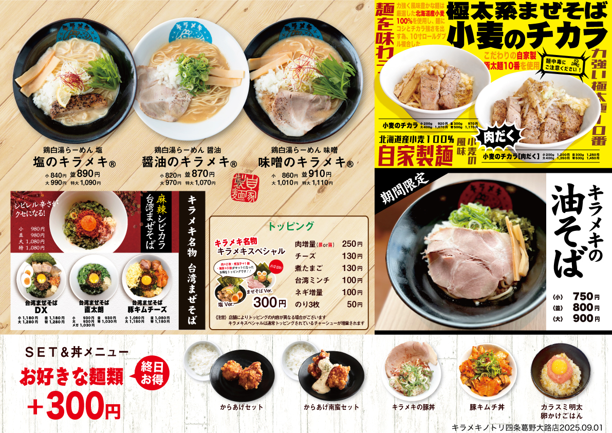 キラメキノトリ四条葛野大路店 メニュー